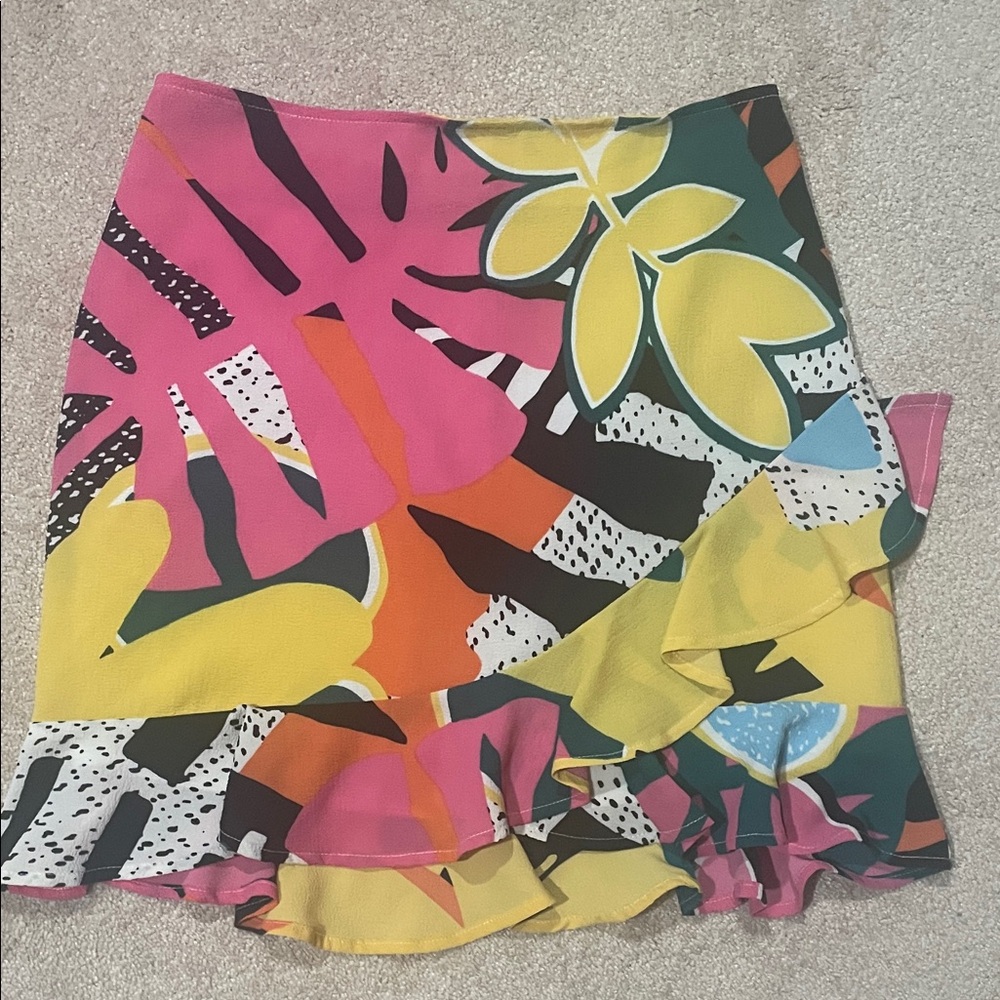 BCBGeneration Pink and Yellow Asymmetrical Skirt